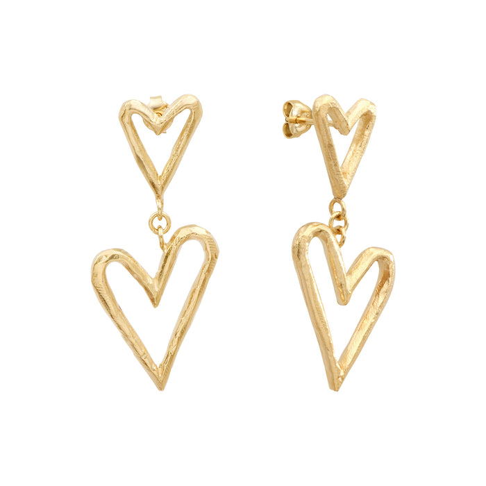 Gold-Plated Silver Double Heart Earrings
