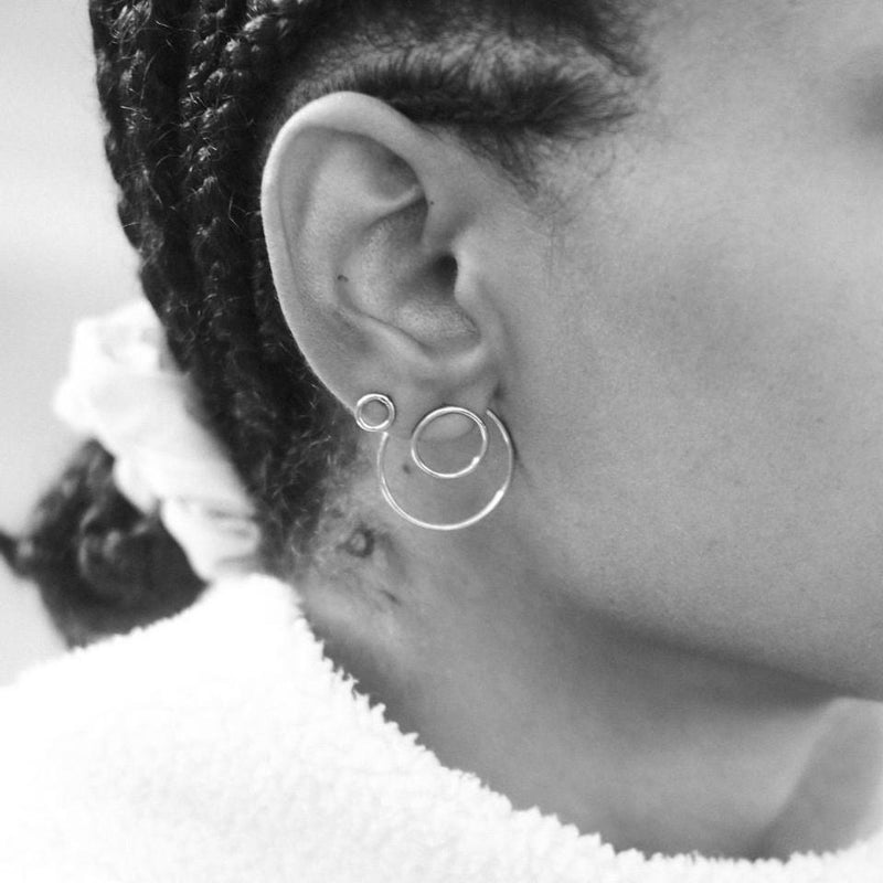 Silver Double Circle & Small Circle earrings by Aurore Havenne