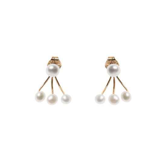Boucles d'oreilles en argent plaqué or avec 4 petites perles, véritable indispensable pour les mariages