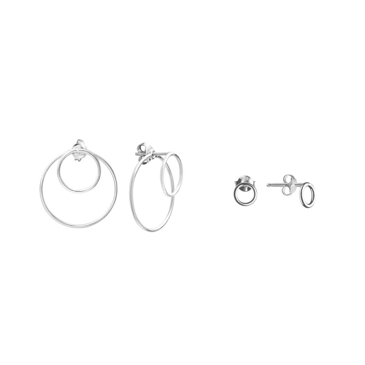 The Lines duo - Silver Double Circle & Mini Circle Earrings