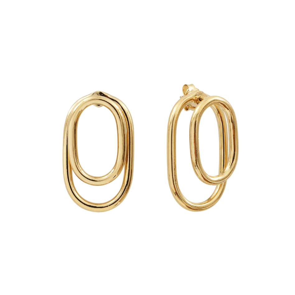 Boucles d'oreilles minimalistes devant derrière de forme ovale par la marque bruxelloise Aurore Havenne